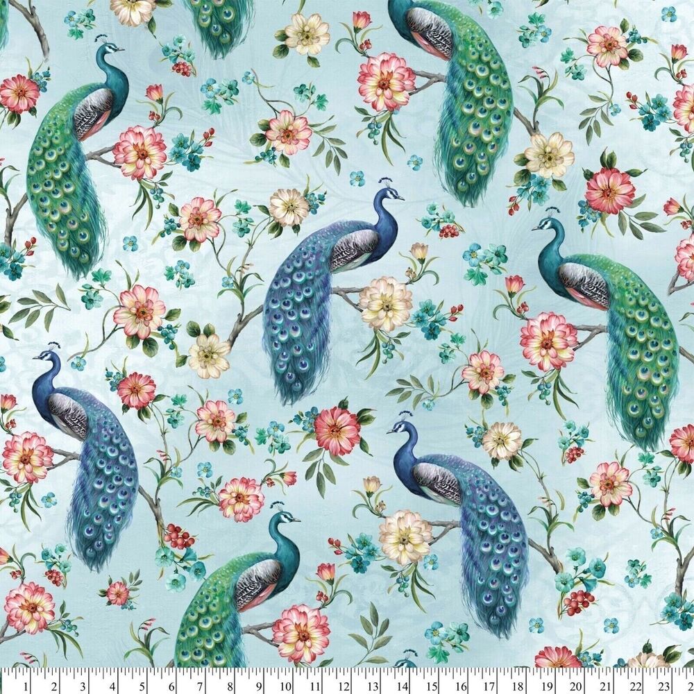 Peacock Arbor Sewing Fabric Pre-cut Cotton 1 Yard X 44 Inch Quilt Craft NEW